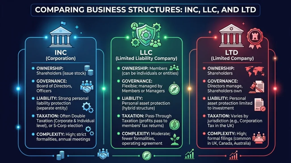Difference Between Inc, LLC, and Ltd